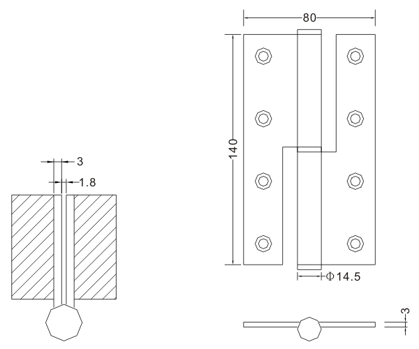140×80×3 Stainless Steel L&R Hinge Heavy Duty Wood Door Hinges Hardware Manufacturer 