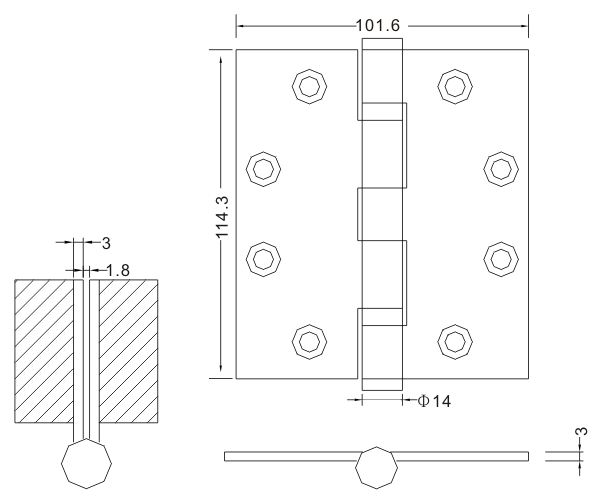 4.5×4×3-4bb Stainless Steel Door Hinges Wooden Door Hinges Flat Hinge Hardware Accessories