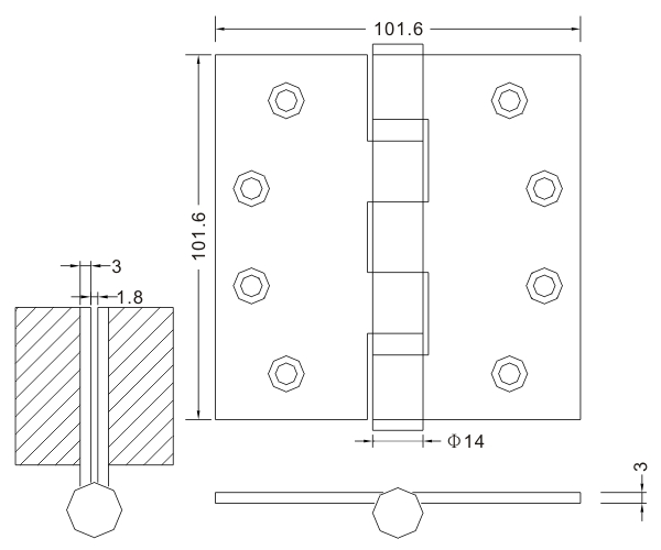4×4×3-4BB Stainless Steel Wooden Door Hinges Hardware Manufacturer