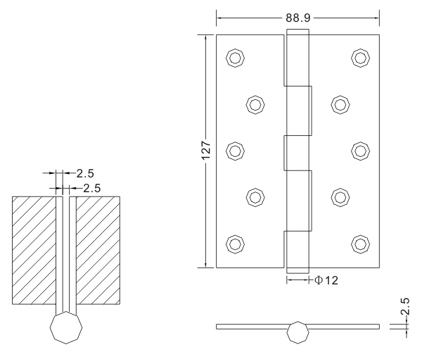 5×3.5×2.5 Supplier Stainless Steel Bearing Hinges for Wooden Door Flat Hinge 
