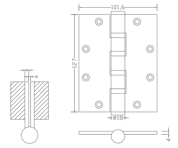 5×4×4-4bb Stainless Steel Wooden Door Hinges Flat Hinge Manufacturer