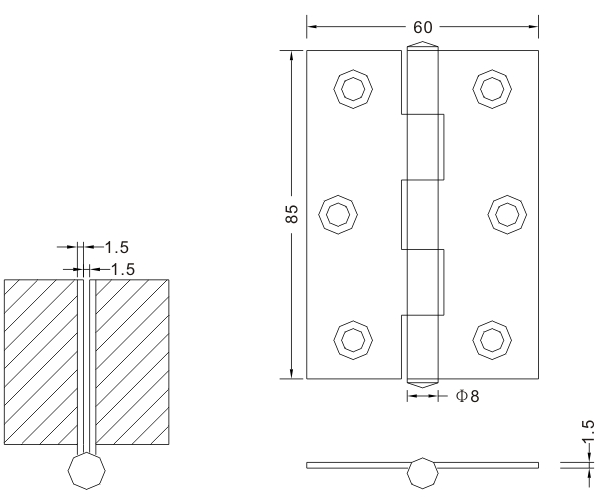 85×60×1.5 Flat Hinge Wooden Door Hinges Folding Metal Hinges for Stainless Steel