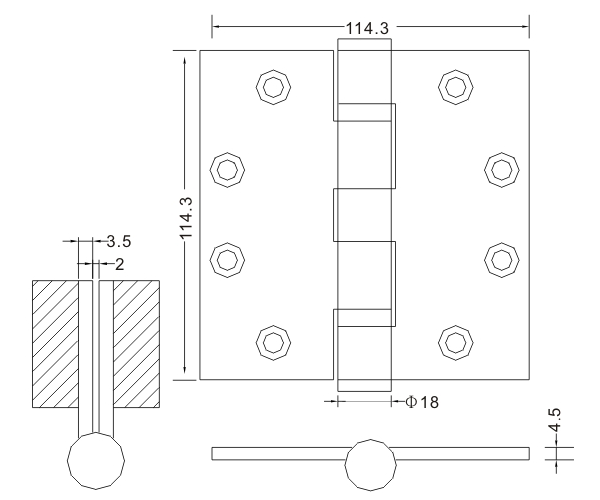 4.5×4.5×4.5-4bb Hardware Manufacturer Factory Wholesale Stainless Steel Door Hinges Wooden Door Hinges
