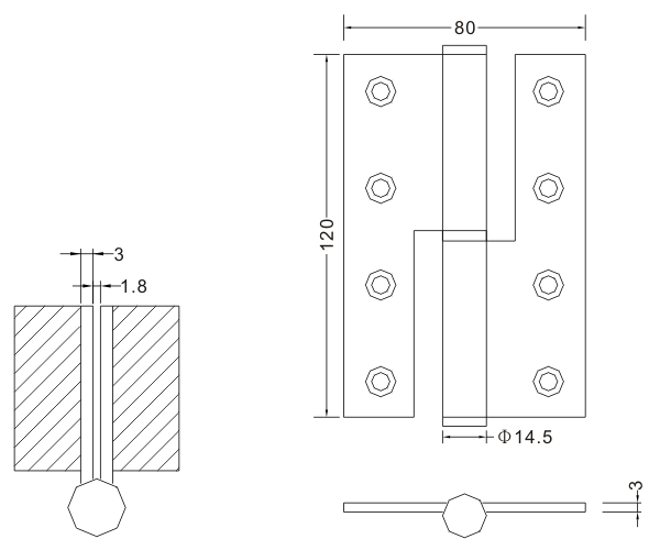 120×80×3 Hardware Manufacturer Wholesale Heavy Duty Wood Door Hinges Stainless Steel L&R Hinge 